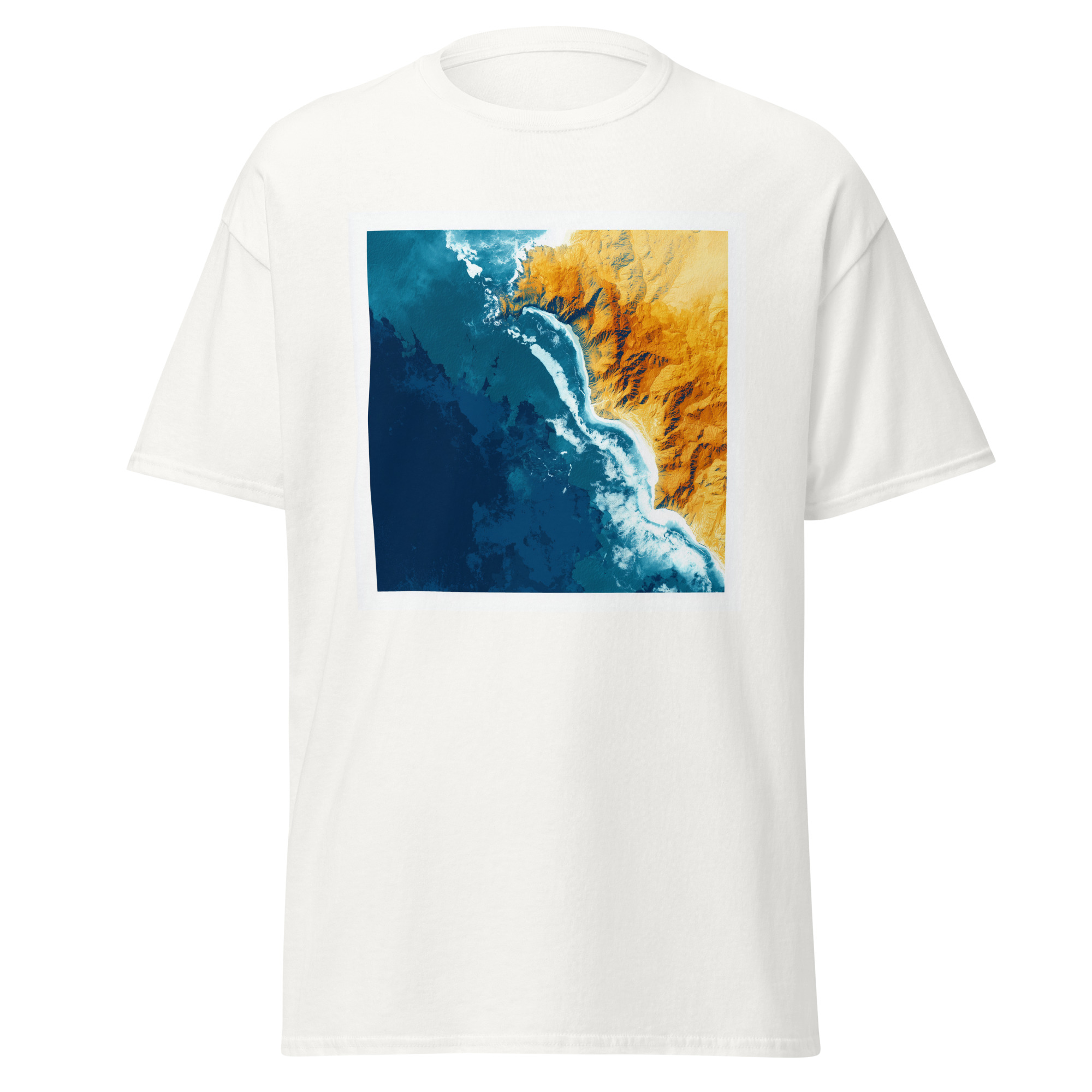 unisex-classic-tee-white-front-6a1c615c202ae.jpg Pacific Coast Aerial T-Shirt | California Pride - Image 1