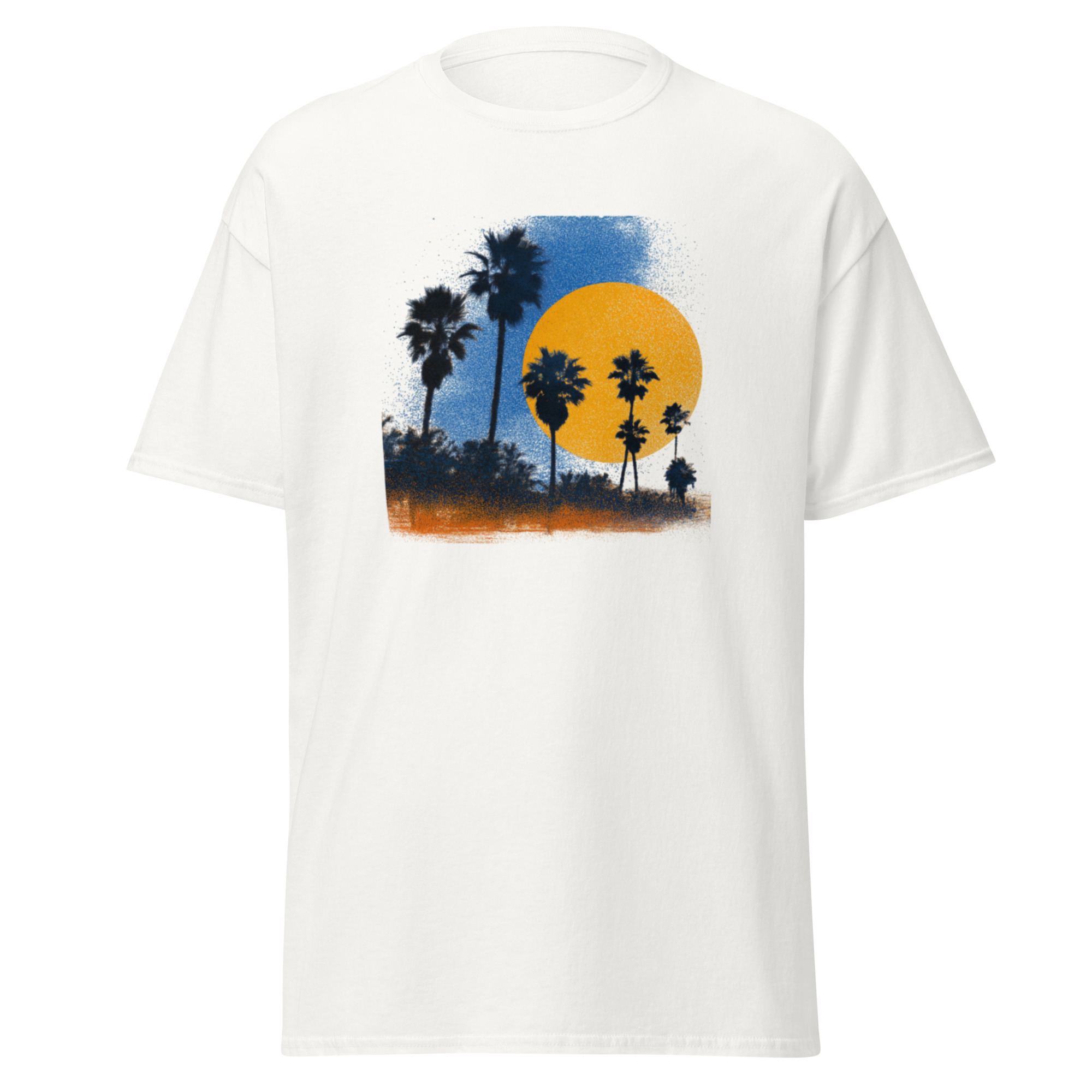 unisex-classic-tee-white-front-6a2933e3f2e83.jpg Palm Trees Sunset T-Shirt | California Pride - Image 1