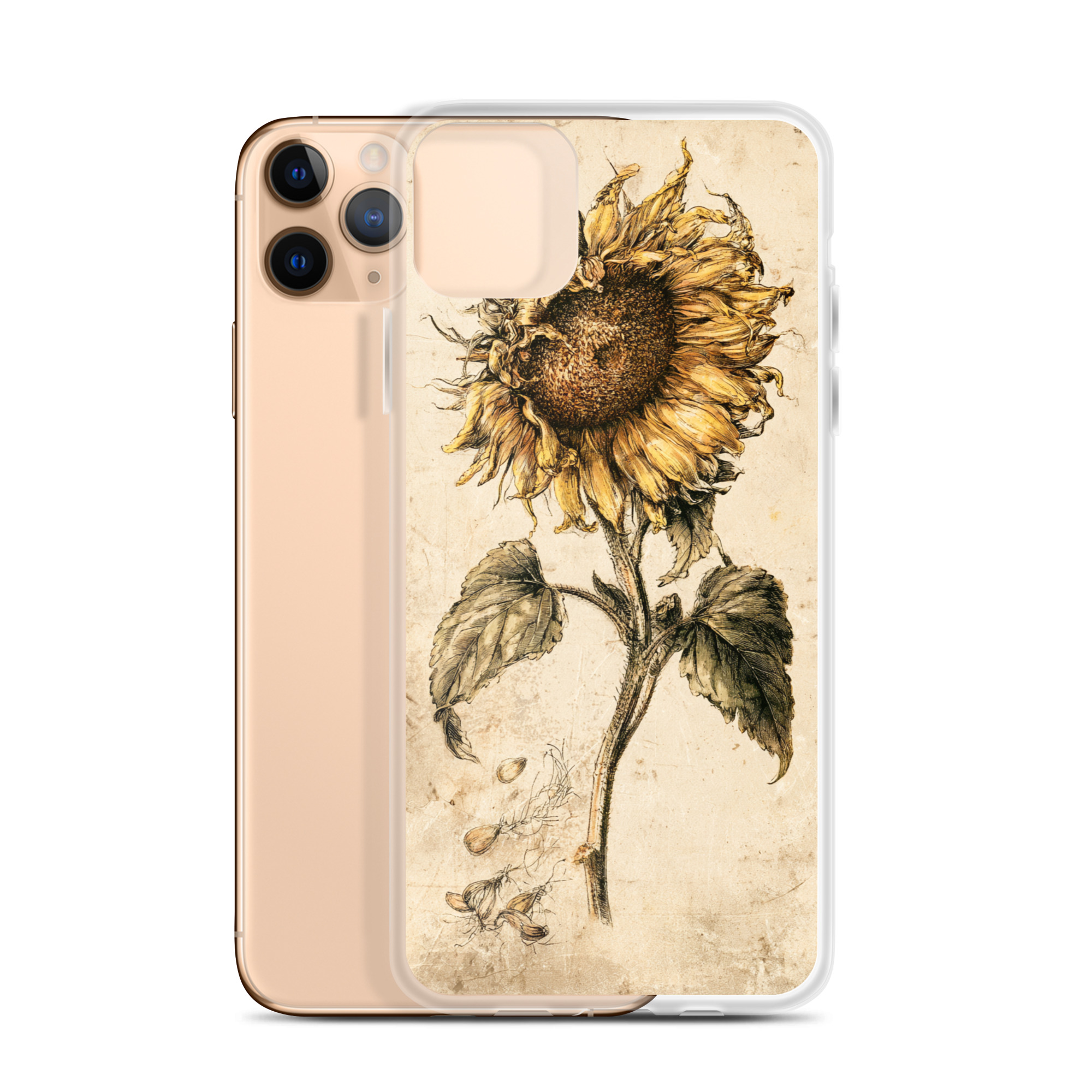 clear-case-for-iphone-iphone-11-pro-max-case-with-phone-6a7d7a254e4a9.jpg Sunflower Botanical iPhone Case | Nature Art - Image 1