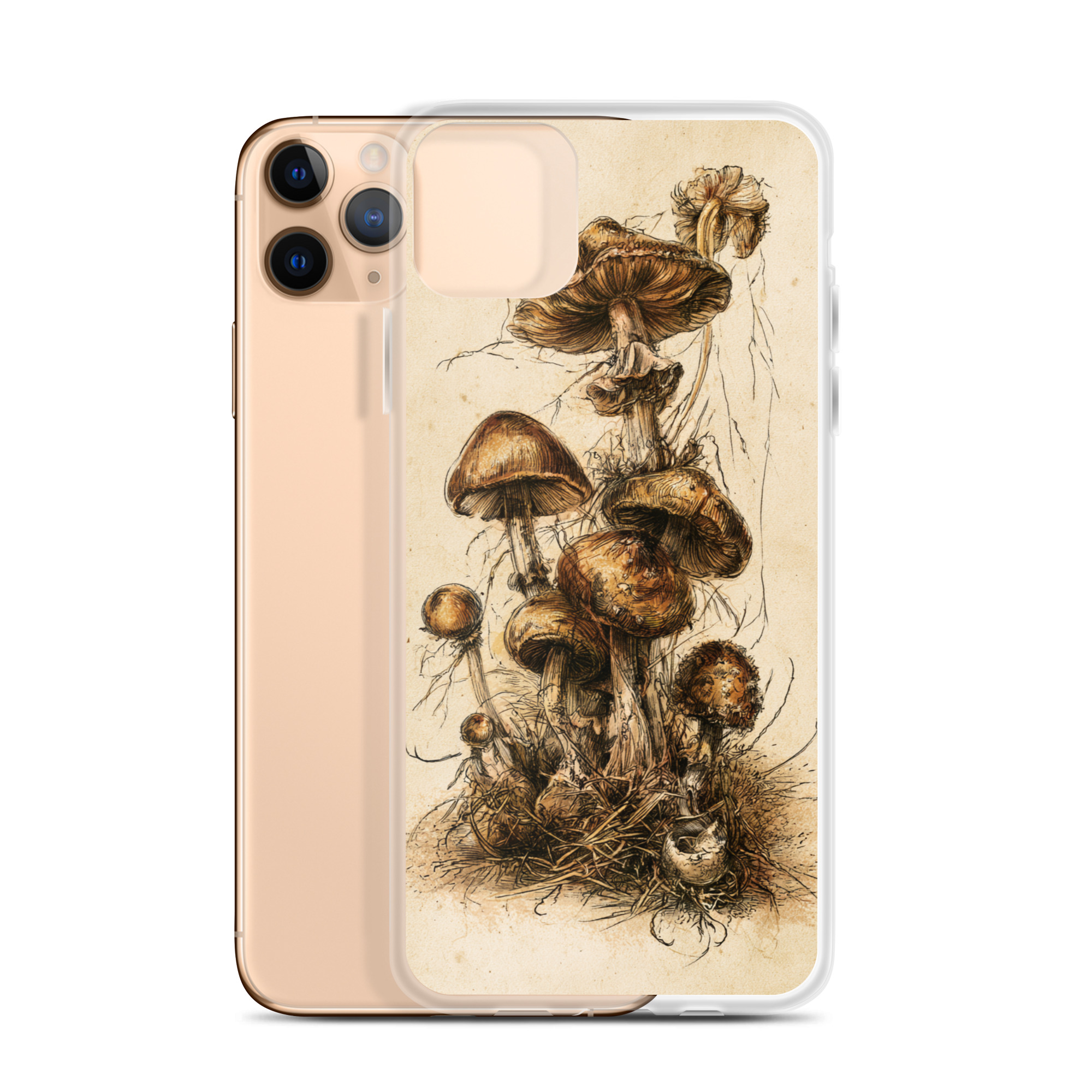 clear-case-for-iphone-iphone-11-pro-max-case-with-phone-6a848144a4018.jpg Forest Mushroom Cluster iPhone Case | Nature Art - Image 1