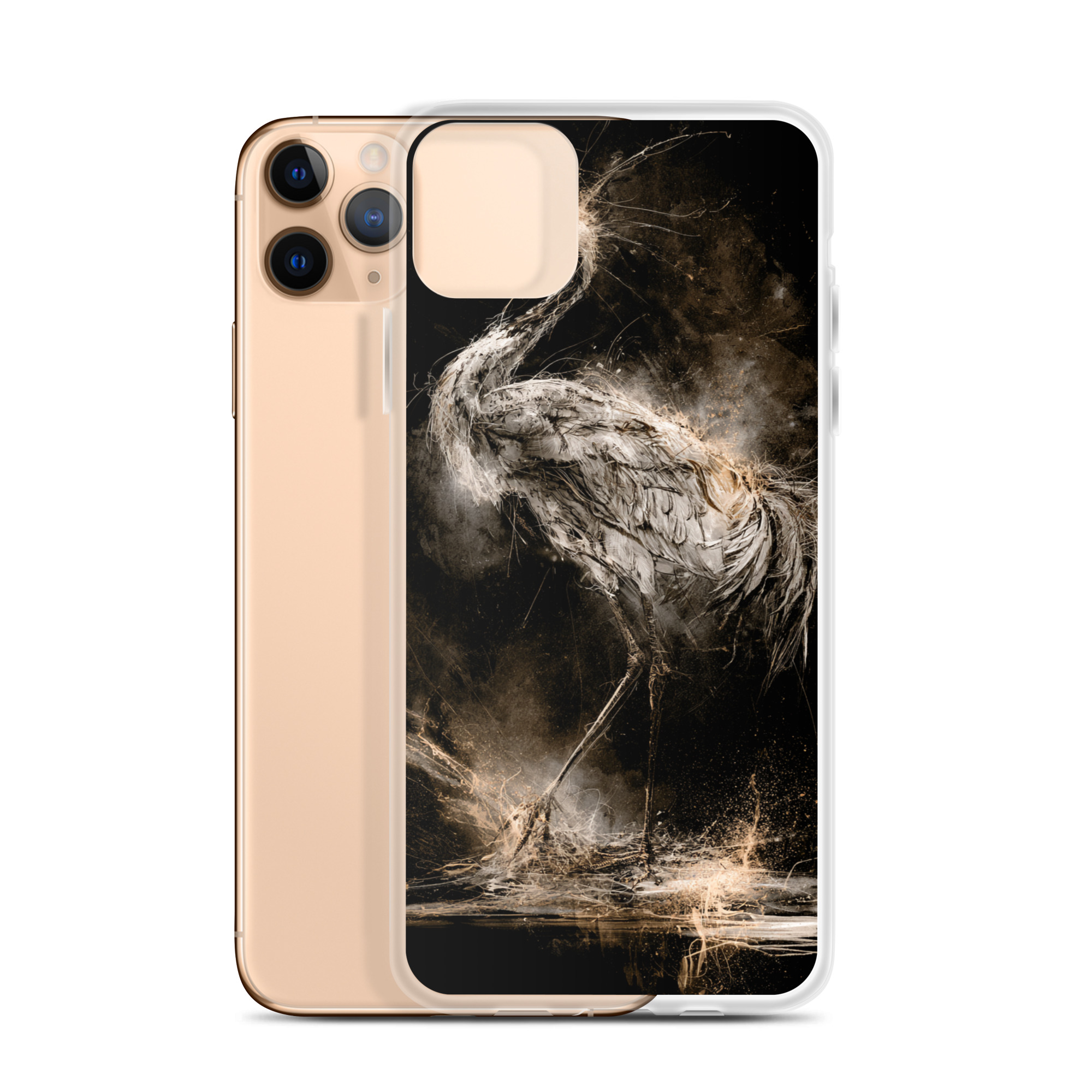clear-case-for-iphone-iphone-11-pro-max-case-with-phone-6a8c7a41d5460.jpg Dark Crane iPhone Case | Nature Art - Image 1