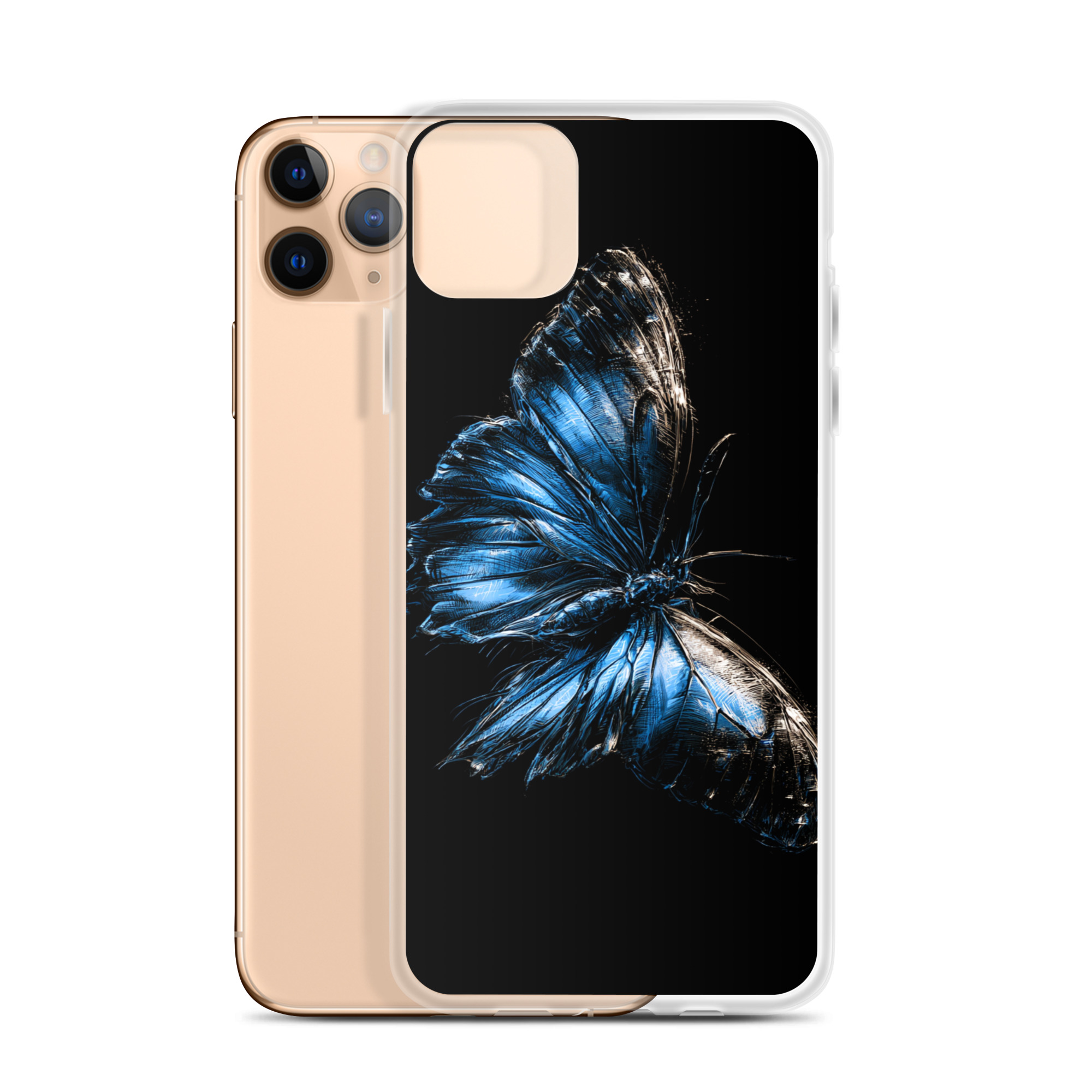 clear-case-for-iphone-iphone-11-pro-max-case-with-phone-6a8c7d37800c7.jpg Dark Blue Morpho Butterfly iPhone Case | Nature Art - Image 1